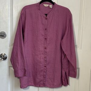 J.Jill Pink Linen monk collar button down shirt size 2X